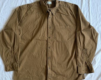 Vintage L.L. Bean Plaid Button Down Shirt Men's Large Brown Earth Tone Cotton 90s