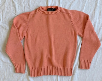 Vintage 90s Eddie Bauer Coral Pointelle Knit Sweater | 100% Cotton Pointelle Pullover | Retro Cottagecore Grandmacore Aesthetic | Medium