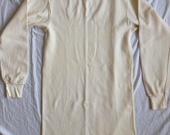 Vintage 70s Waffle Knit Thermal Shirt, Retro Cream Off-White Base layer, Military Style Undershirt, Chunky Texture Gorpcore Top