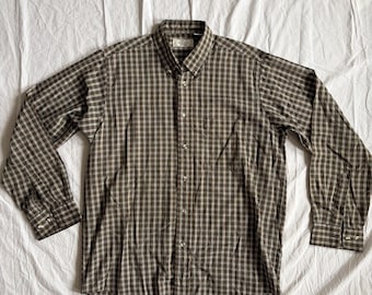 Vintage 1970s Sears Perma-prest Beige Striped Long Sleeve Button