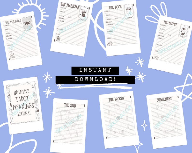 Brown Printable Intuitive Tarot Meanings Journal Pages Digital Download .PDF file