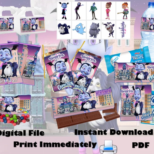 Vampirina party wraps! Now Updated - 8 wraps/labels + 9 characters & Logo.  Party in a File!