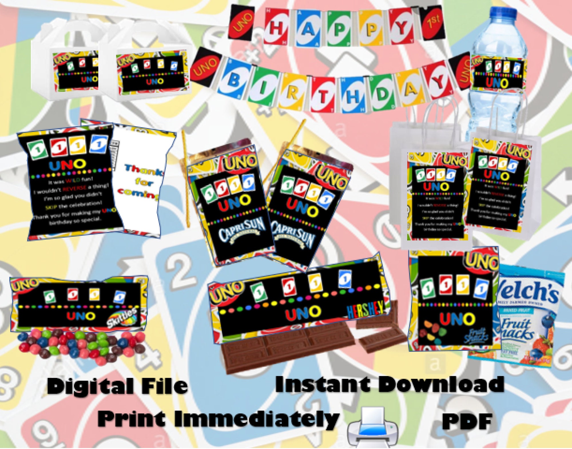 uno party 8 different labels and wraps happy birthday uno etsy