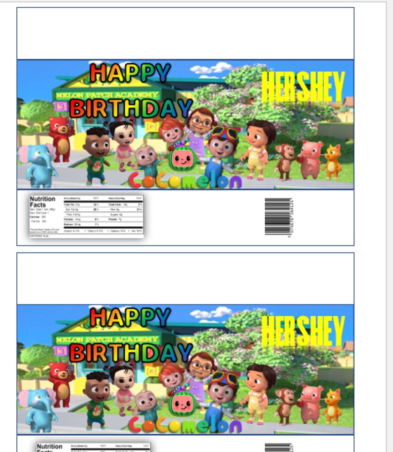 and Hershey wraps print immediately. Chips 3 different labels water Cocomelon party covers digital download only