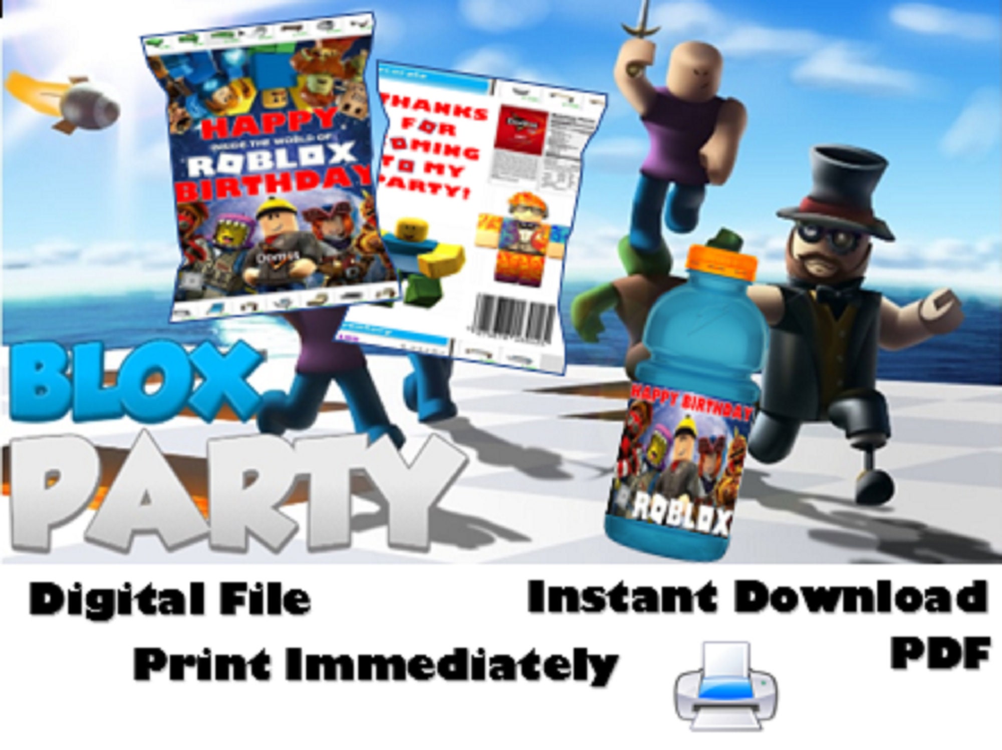 Roblox Party Wraps Chips And Gatorade 2 Different Labels Etsy - roblox animation labels