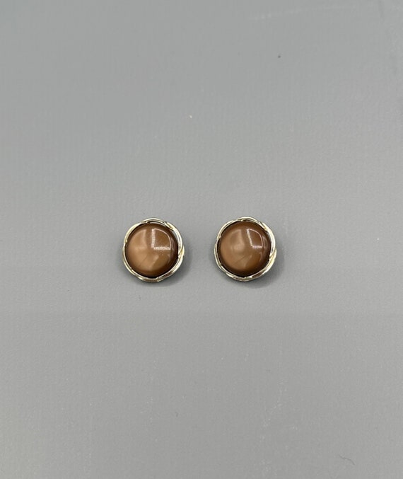 Vintage LISNER, Brown Lucite Earrings, Round, Gol… - image 3