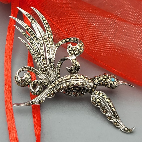 Bird of Paradise - Marcasite & Silver Brooch Pin V