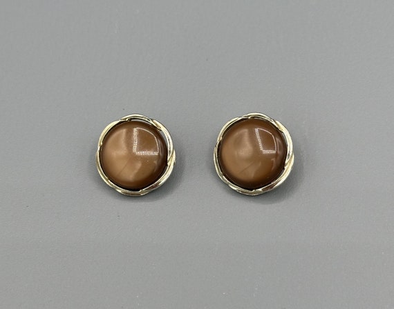 Vintage LISNER, Brown Lucite Earrings, Round, Gol… - image 4