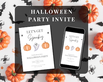 Halloween Party Invitation Digital Halloween Invitation Template Printable Invite Lets Get Spooky Ghost Party Trick or Treat Canva Template