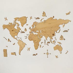 Grande carte du monde en bois personnalisée - Carte MAP bois murale - Décoration carte mappemonde - Décoration monde en bois