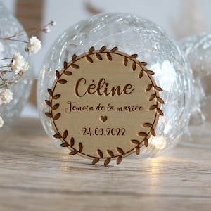 Bride's witness badge - Personalized wedding witness badge - Magnetic or clip and pin EVJF badge - Personalized leaf badge