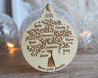 Boule de Noël personnalisé arbre de vie - Boule de Noël famille - Décoration de Noël Prénoms personnalisés - Boule Noël famille nombreuse