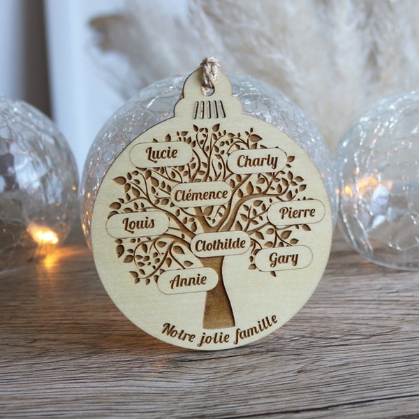 Boule de Noël personnalisé arbre de vie - Boule de Noël famille - Décoration de Noël Prénoms personnalisés - Boule Noël famille nombreuse