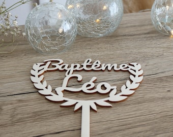 Cake Topper Naissance Baptême Mariage en bois à personnaliser - cake topper anniversaire - cake topper bois baptême -cake topper fleur