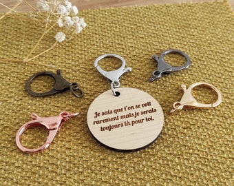 100% personalized wooden keychain - Double-sided keychain - Metal carabiner Rose - Black - Bronze - Gold - Silver - Personalized gift