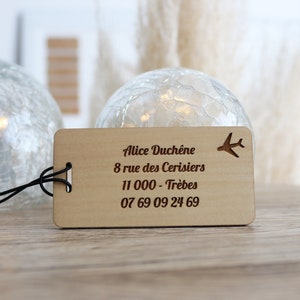 Gepersonaliseerd houten bagagelabel - Houten kofferlabel - Gepersonaliseerd gegraveerd vliegtuigbagagelabel - Reiskofferlabel