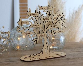 Arbre de vie bois personnalisé Prénom avec support - Décoration olivier - Déco intérieur - Cadeau Maman Papa Mamie Papy Marraine Parrain