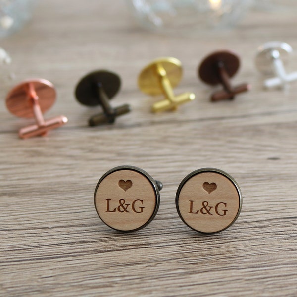 Boutons de manchettes en bois à personnaliser - Thème coeur