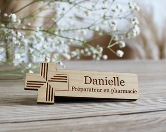 Customizable wooden pharmacy cross badge