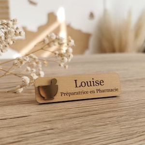 Personalized wooden badge and gold logo for pharmacy technician - pharmacy technician badge - technician badge