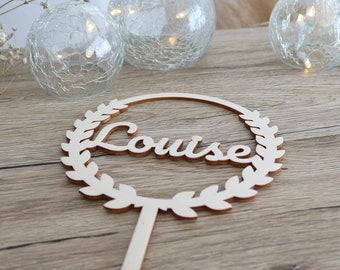 Cake Topper in wood personalized floral circle - cake topper birthday - cake topper - cake topper personalized wood -cake topper baptism