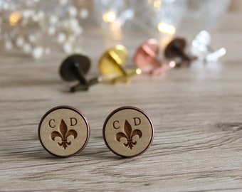 Boutons de manchettes fleur de lys personnalisable initiales - Fleur de lys - Bouton de manchette initiales fleur de lys - Bouton chemise