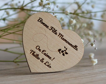 Magnet coeur personnalisé et gravé Bonne Fête des Mères en bois -cadeau fête des mères - fête des mères - magnet personnalisé - magnet frigo