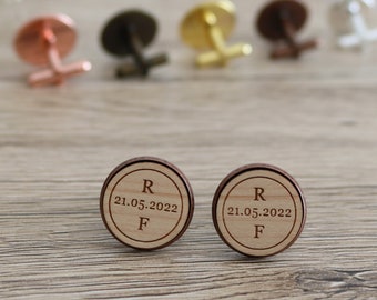 Cufflink - X2 - personalized cufflink - wooden cufflinks - buttons - date - initials - cufflink