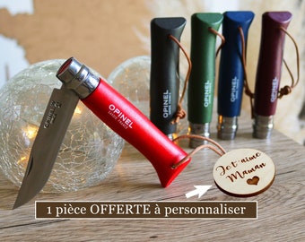 Couteau OPINEL baroudeur numéro 8 couleurs au choix avec une pièce personnalisée en bois vernis