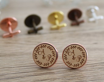 Boutons de manchettes en bois personnalisés pour le marié - Thème floral - bouton de manchette - bouton de manchette personnalisé - bouton