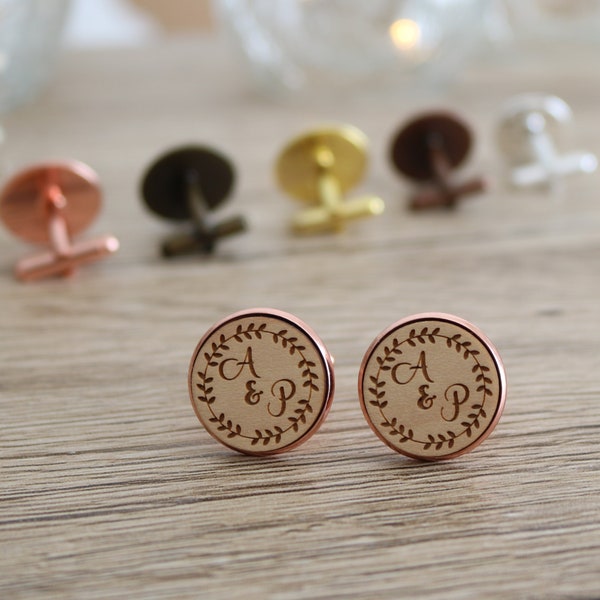 Personalized wooden cufflinks for groom - Floral theme - cufflink - personalized cufflink - button