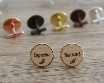 Bouton de manchette bois personnalisé - prénom - branche - boutons de manchette - cufflink - cufflinks - boutons - manchettes - bouton gravé