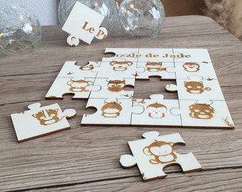 Personalisiertes Holztierpuzzle - Personalisiertes Holztierpuzzle mit Vornamen - Personalisiertes Holzspiel mit Tieren - Spiel für Kinder