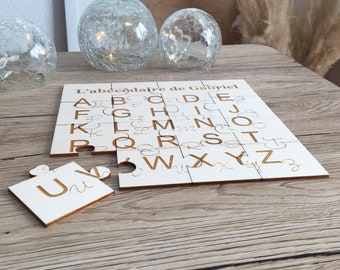 Personalisiertes Holz-Alphabet-Puzzle - Personalisiertes Holzpuzzle mit Vornamen - Personalisiertes Holzspiel mit Buchstaben des Alphabets