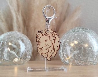 Porte-clé lion - Tête de lion personnalisée en bois - Mousqueton en métal - Lion en bois - Porte clefs personnalisé - Cadeau lion