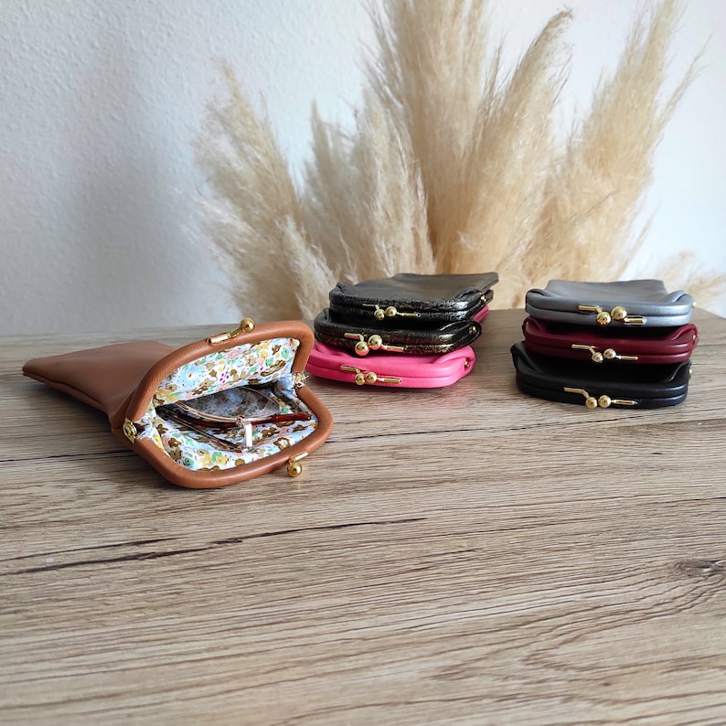 Vintage mjukt läderfodral med snäpplås för glasögon för kvinnor, retro läderfodral, skyddande mjukt läderfodral för glasögon bild 1