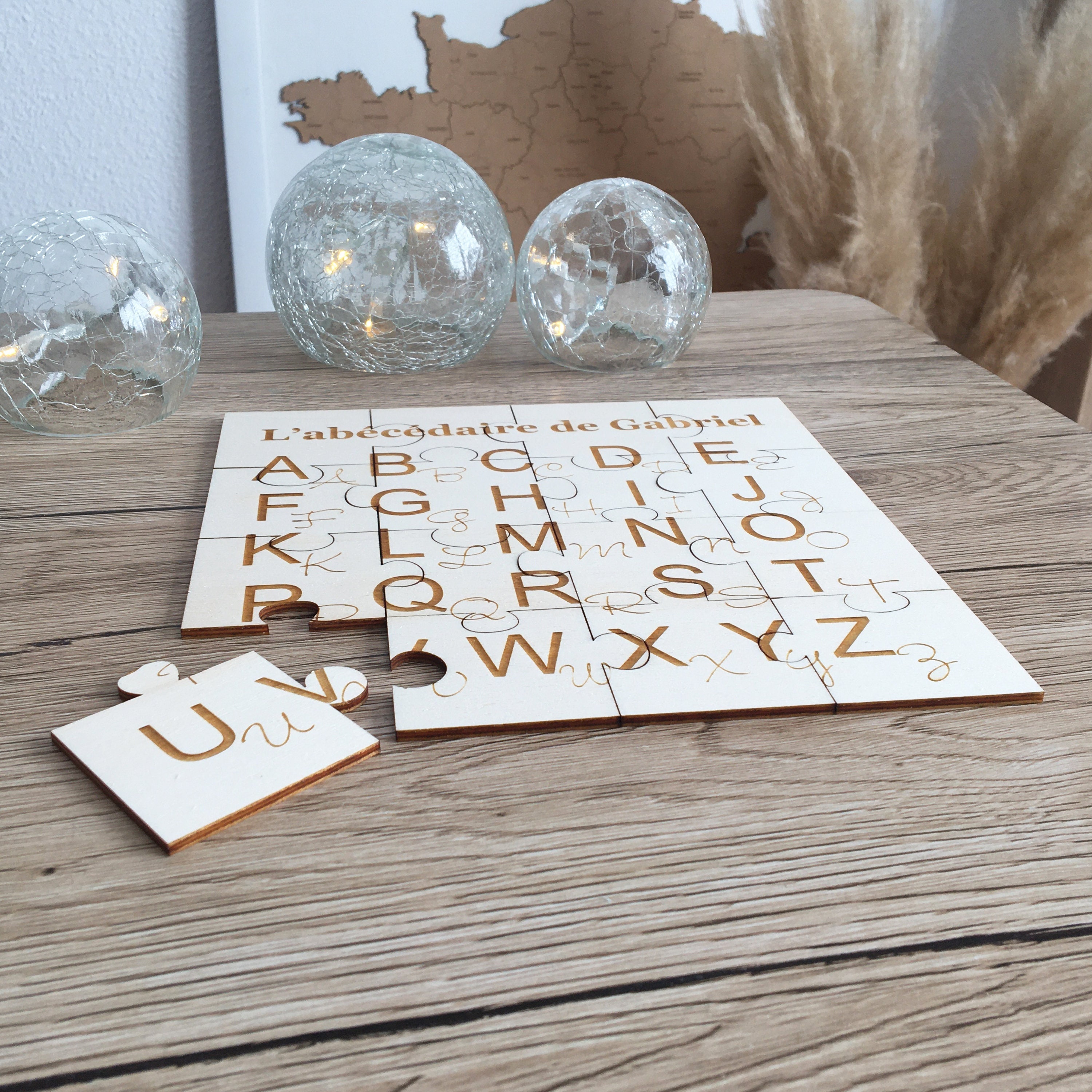 Puzzle en bois lettres prénom personnalisé