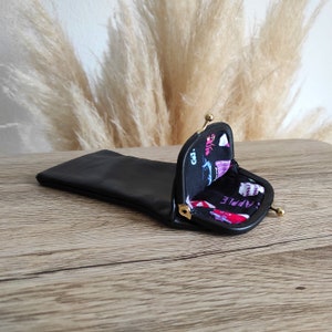 Etui à lunette en cuir souple noir - Intérieur tissus et fermoir clic clac doré - étui à lunettes noir - Pochette lunette noir en cuir