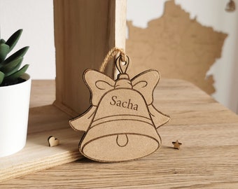 Décoration pour sapin cloche de Noël en bois à personnaliser