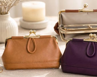 Monedero grande de piel vintage para mujer, cartera retro de gran capacidad, monedero grande de piel, monedero con cierre de beso