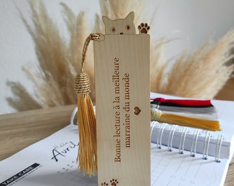 Wooden cat bookmarks - Personalized cat and pompom bookmark - Personalized wooden bookmark - Personalized cat bookmark