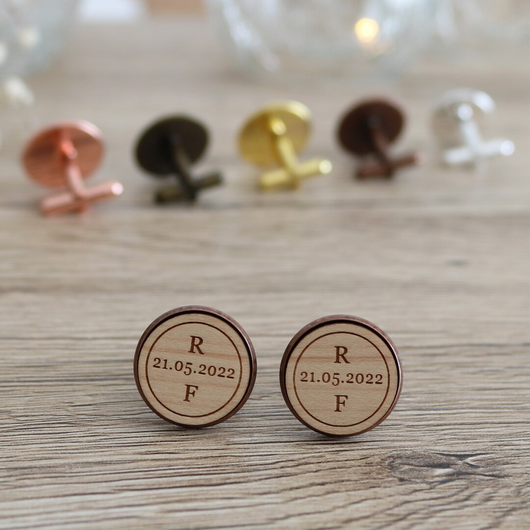 Cufflink X2 Personalized Cufflink Wooden Cufflinks Buttons Date Initials Cufflink Etsy UK