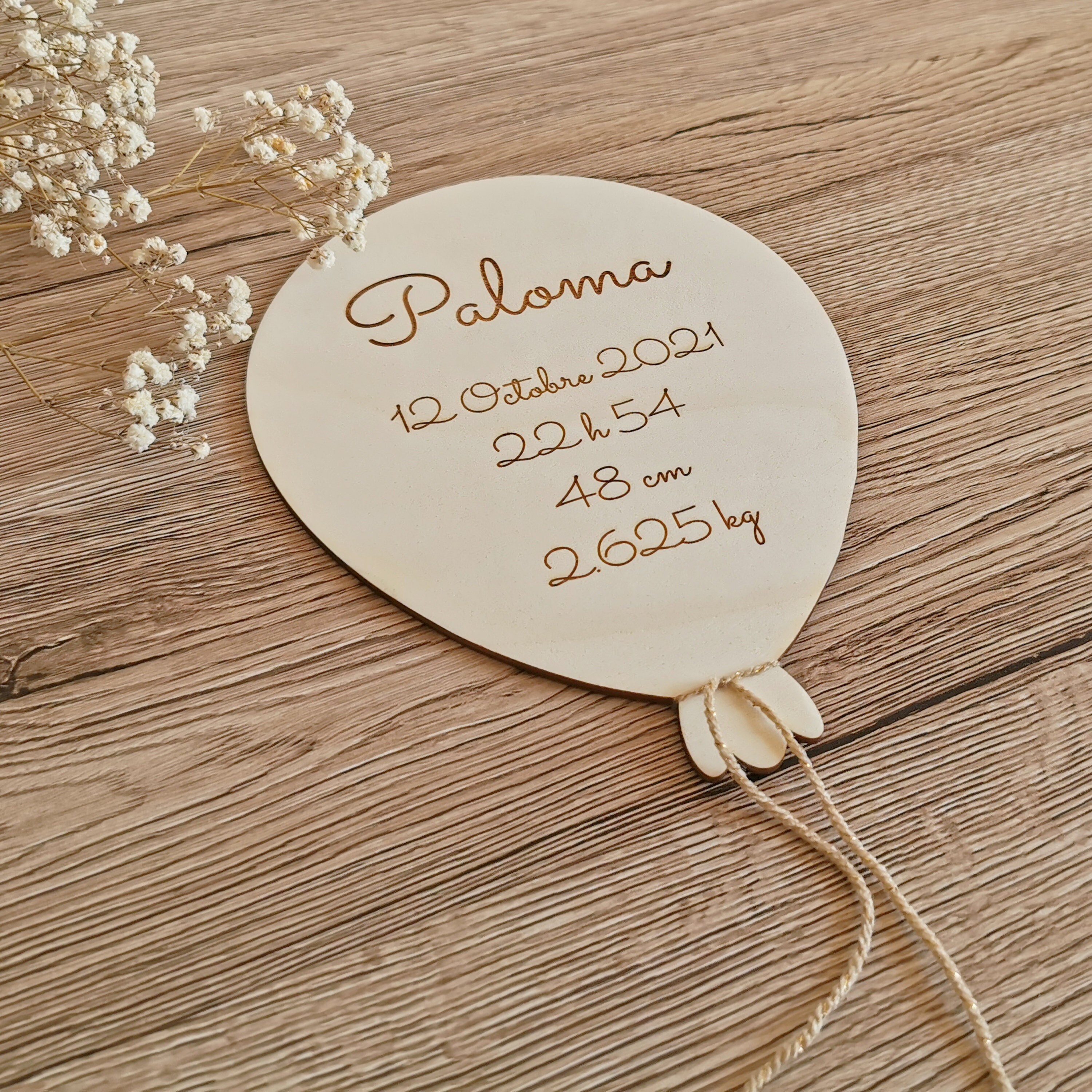 Ballon de Naissance en Bois Personnalisé - Divers Coloris