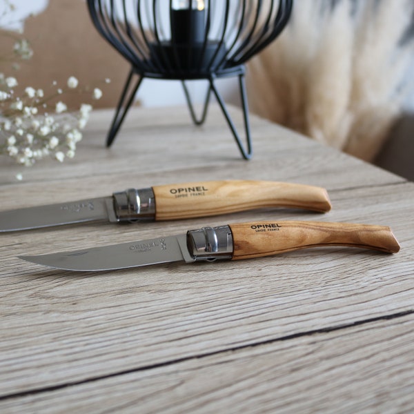 OPINEL n8 and n10 tapered knife in olive wood with stainless steel blade