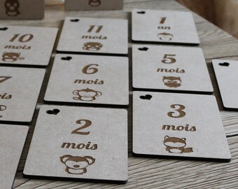 Carte étape bébé - carte étape grossesse - carte étape bébé bois - Cartes étapes animaux personnalisées en bois - fille - garçon - carte