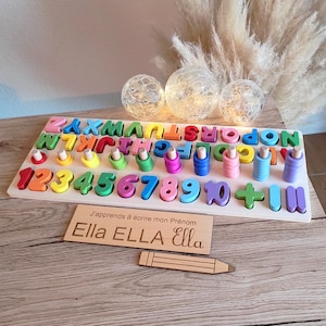 Rompecabezas del alfabeto personalizado para niños - Juegos de madera Montessori - Números y letras de madera personalizados