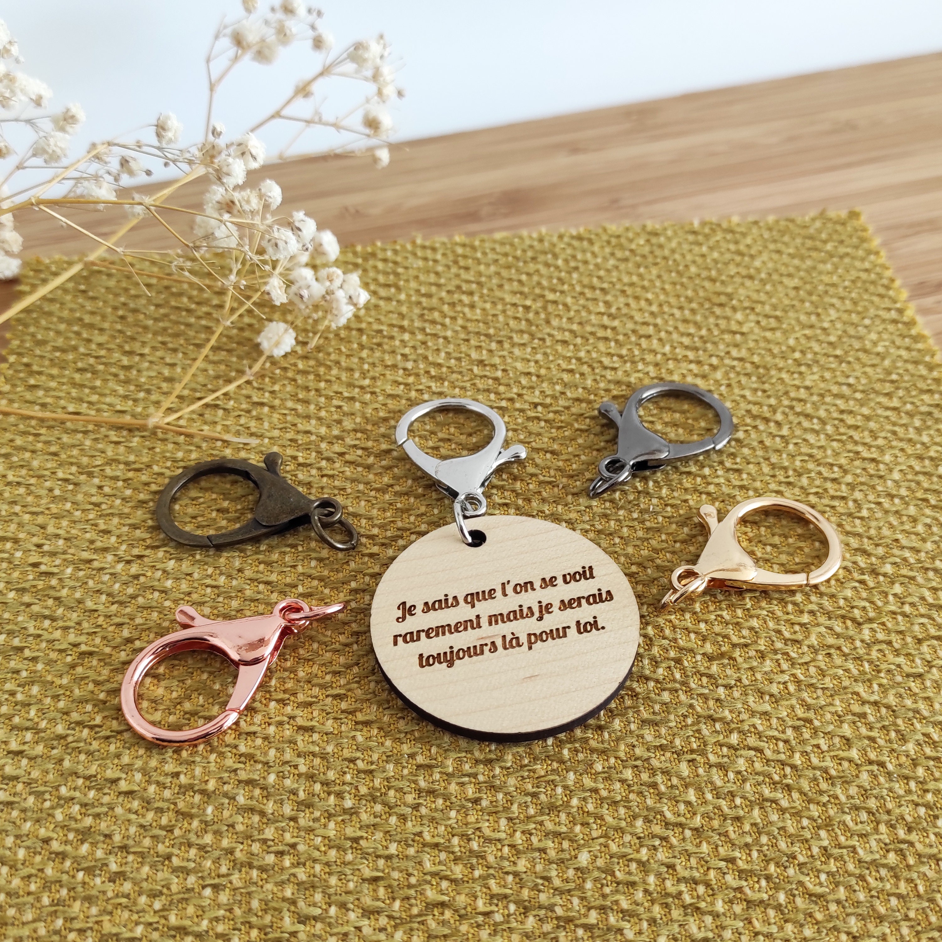 Personalisiertes Schlüsselanhänger-Set Aus Stahl & Holz Mit Pendel – In Silber/Schwarz, Größe XL