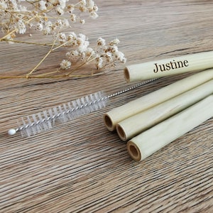 Set di 4 cannucce personalizzate - Cannucce di bambù da personalizzare - Cannuccia di legno con spazzola - Cannuccia di bambù personalizzabile