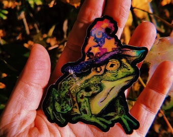 Holographic Frog Wizard Vinyl Sticker