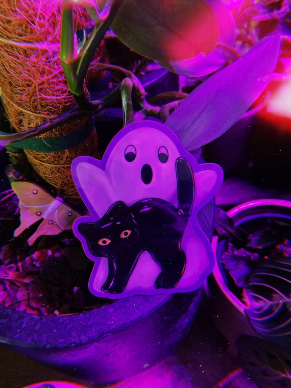 Glowing Ghost Cat Figurine Vinyl Sticker Etsy